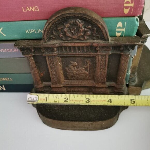 Woman Sewing Cast Iron Bookends HEAVY Greek Columns Ornate Decor Book Shelf Pair - Picture 8 of 9